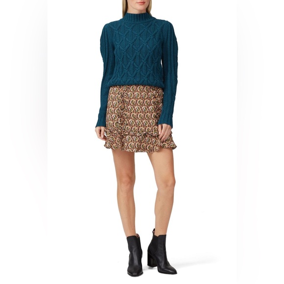 La Vie By‎ Rebecca Taylor Cable Turtleneck Sweater Green Merino Wool Blend SZ XS - Picture 1 of 9